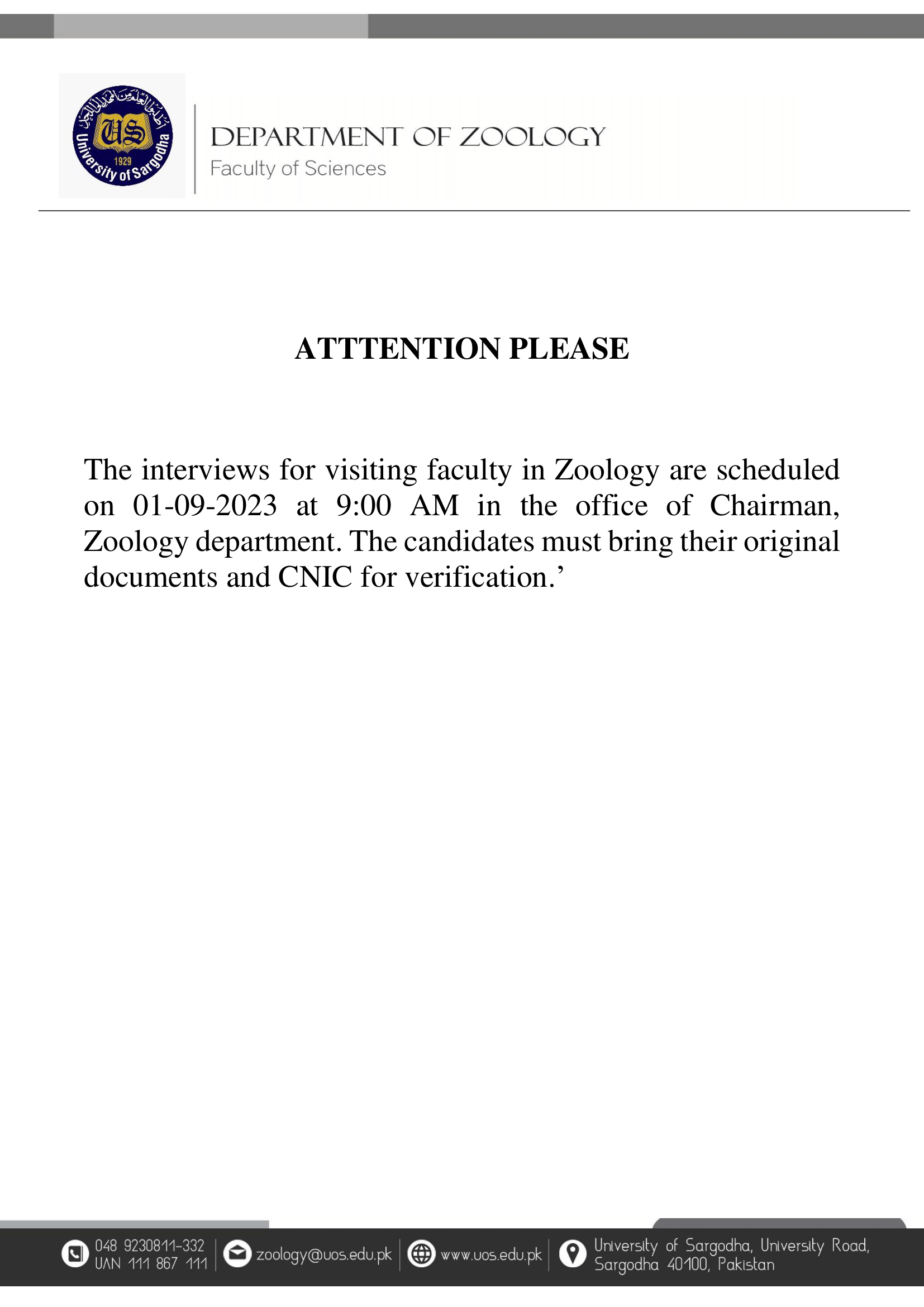 Interviews for visiting faculty in Zoology